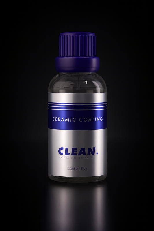 Bottle of 8-Year Ceramic Coating by Pan The Organizer, an ultra-premium ceramic protection product designed for extreme durability, gloss, and hydrophobic performance.