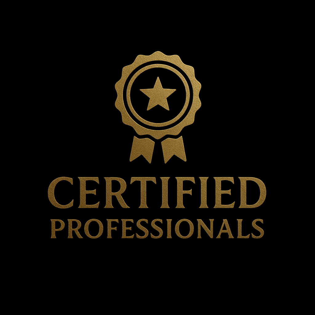 Gold emblem logo reading “Certified Professionals” representing A&A Car Detailing’s certified expertise in luxury car detailing services across Montréal & Laval.