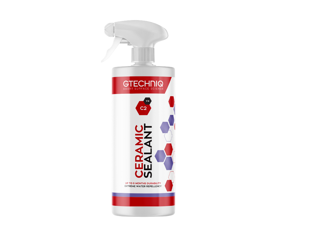 Bottle of Gtechniq C2 Ceramic Sealant, a spray-on product that provides up to 6 months of ceramic protection.